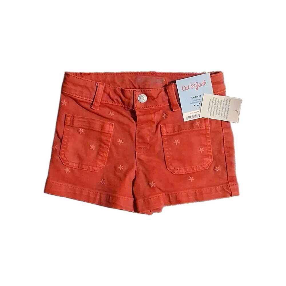 NWT Cat & Jack Toddler Girls Red Star Embroidered Denim Shorts Size 4T Summer